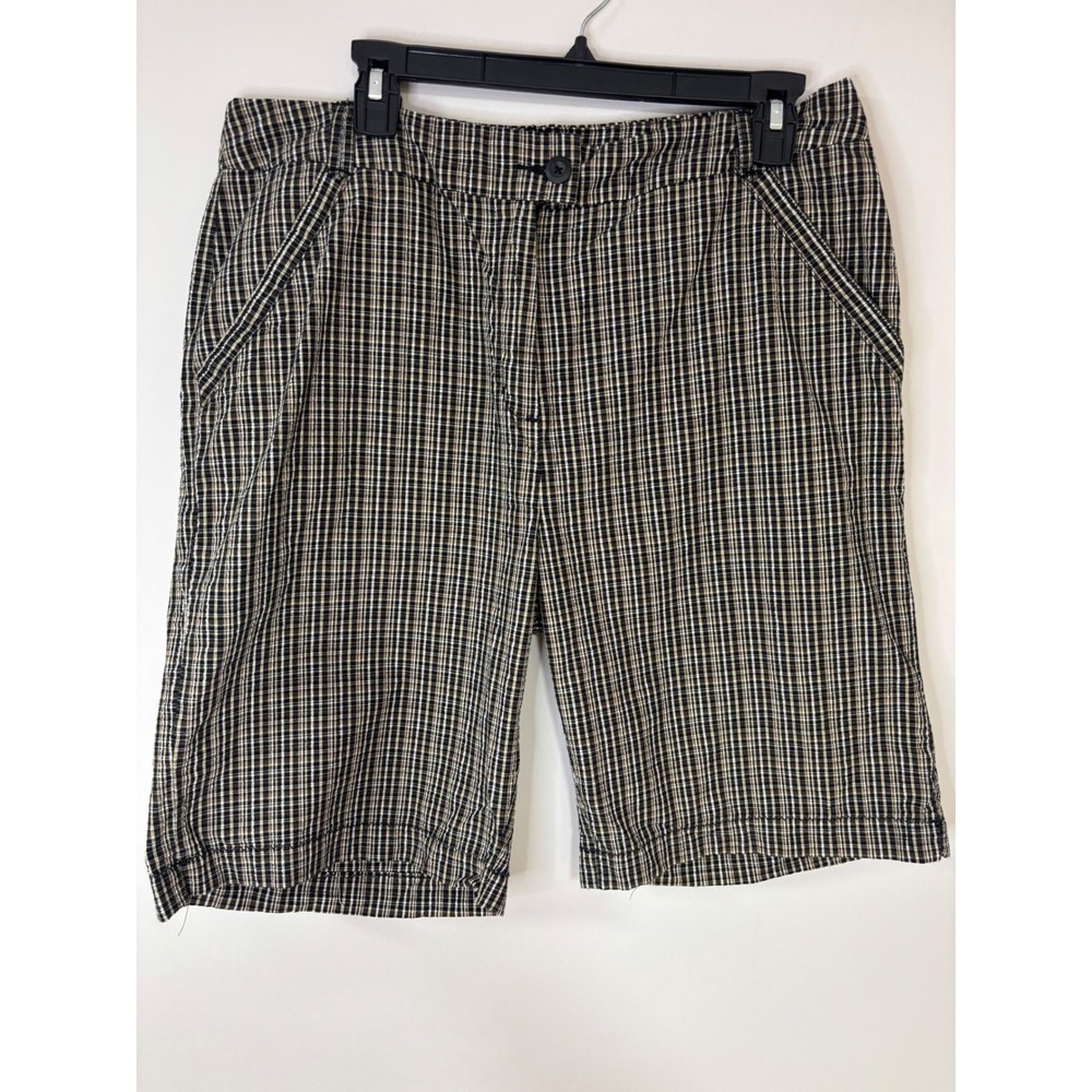 Woolrich Plaid Bermuda Shorts Cotton Blend Pockets Black‎ Size 14